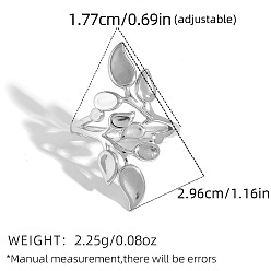 Stainless Steel Color 304 Stainless Steel Cuff Open Rings, Leaf, Stainless Steel Color, 18mm