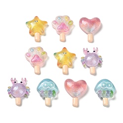 (52) Непрозрачная лаванда Прозрачный кабошон из смолы, мороженое из морских организмов, с блеском порошок, разноцветные, 23~24.5x18~19.5x7.5~8 мм