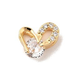 Настоящее золото 18K Латунные бусины из прозрачного кубического циркония, сердце, без никеля , реальный 18 k позолоченный, 9.5x12x5 мм, отверстие : 5x2 мм