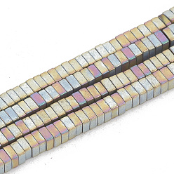 Rainbow Plated Electroplate Non-magnetic Synthetic Hematite Beads Strands, Matte Style, Square Heishi Beads, Rainbow Plated, 2x2x1mm, Hole: 0.8mm, about 405pcs/strand, 16.14 inch