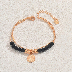 Черный Старинные многорядные браслеты из сплава, браслеты с подвесками в виде монет для женщин, с пластиковым, чёрные, внутренний диаметр: 7-1/8 дюйм (18 см)