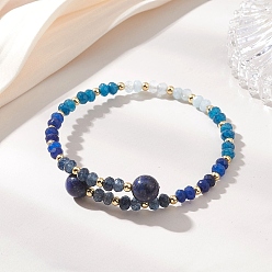 Синий Браслеты из окрашенного натурального малазийского нефрита и латунных бусин для женщин, рондель, реальный 18 k позолоченный, синие, внутренний диаметр: 1.97 дюйм (5 см)