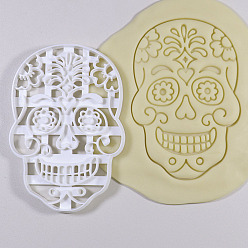 White PP Plastic Cookie Cutters, Halloween, Skull, White, 130x90mm