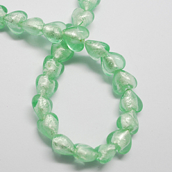 Аквамарин Стеклянные бусины, с фольгой внутри, ручная работа, сердце, аквамарин, 12x12x8 мм, отверстие : 2 мм