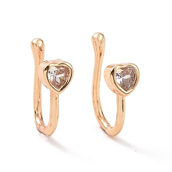 Real 18K Gold Plated Clear Cubic Zirconia Heart Cuff Earrings, Brass Non-piercing Jewelry for Women, Real 18K Gold Plated, 11x9x4mm