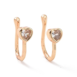 Chapado en Oro Real 18K Aretes de corazón con circonitas cúbicas transparentes, Joyas de latón sin piercing para mujer., real 18 k chapado en oro, 11x9x4 mm