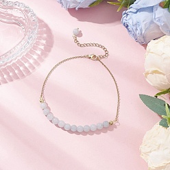 Белый Нефрит Круглые бусины из натурального окрашенного белого нефрита, с 304 кабельными цепочками из нержавеющей стали, золотые, вода, 9-5/8 дюйм (243 мм)