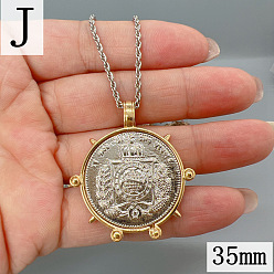 Плоский Круглый Латунные ожерелья с подвесками в виде медалей, платиной и золотом, монета, 23.62 дюйм (60 см), Кулон : 35 мм