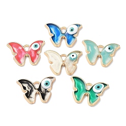 Mixed Color Alloy Enamel Pendants, Light Gold, Butterfly with Evil Eye Charm, Mixed Color, 17.5x25x2.5mm, Hole: 2.5x3mm