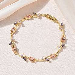Colorido Pulseras de eslabones de flores de latón y cristal, chapado en rack, larga duración plateado, sin plomo y el cadmio, real 18 k chapado en oro, colorido, 8.11 pulgada (20.6 cm)