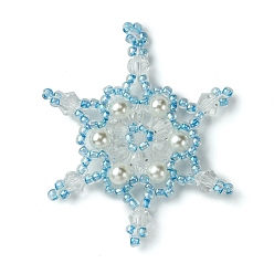 Светло-Голубой Рождественские бусины бисерные подвески, подвески в виде снежинок, Небесно-голубой, 41x4 мм, отверстие : 3 мм