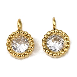 Золотой 304 подвески из микро-паве из нержавеющей стали с фианитами, плоско-круглые, золотые, 9.5x6.5x2.5 мм, отверстие : 1.8 мм