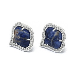 Платина Серьги из натурального содалита, с латунной фурнитурой и кубическим цирконием, граненые, прозрачные, платина, 18x18 мм , штифт: 0.6 мм