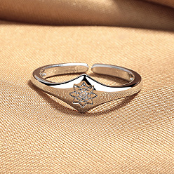 Серебро Латунные микропаве кубические цирконии манжеты открытые кольца для женщин, восьмиконечная звезда, серебряные, 15~20 мм