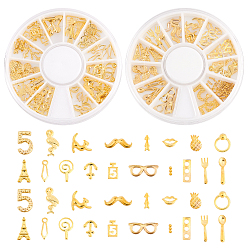 Golden 4 Boxes 2 Style Alloy Cabochons, Nail Art Studs, Nail Art Decoration Accessories, Mixed Shapes, Golden, 1 Box/style
