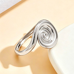 Platinum 304 Stainless Steel Cuff Open Rings, Spiral Shape, Platinum, 17mm