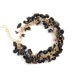 Хрусталь Браслеты из натурального черного кварца с хрустальными бусинами, 8-5/8 дюйм (22 см)