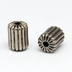 Stainless Steel Color Tarnish Resistant 304 Stainless Steel Corrugated Beads, Column, 8x5mm, Hole: 1mm