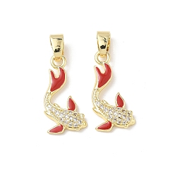 Настоящее золото 18K Латунные микро проложить кубического циркония подвески, рыба, с эмалью, стойки покрытие, долговечный, без кадмия и без свинца, реальный 18 k позолоченный, 20x14x3 мм, отверстие : 5.5x3 мм
