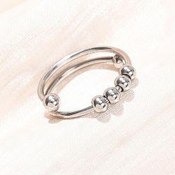 Stainless Steel Color 304 Stainless Steel Cuff Open Rings, with 201 Stainless Steel Beads, Stainless Steel Color, 6mm, Inner Diameter: 18mm