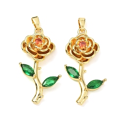 Настоящее золото 18K Латунные микро проложить кубического циркония подвески, без кадмия и без свинца, цветок, реальный 18 k позолоченный, 33x17x6 мм, отверстие : 5x2.5 мм