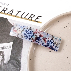 (123L) Белый крем непрозрачный блеск Прямоугольная акриловая заколка для волос с цветком, аксессуары для волос для женщин и девочек, огнеупорный кирпич, 25x94 мм