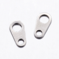 Stainless Steel Color 304 Stainless Steel Chain Tabs, Chain Extender Connectors, Teardrop, Stainless Steel Color, 8x4x0.5mm, Hole: 1.5mm & 3mm