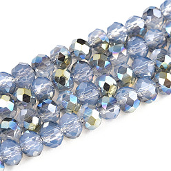 Светлый Стально-синий Стеклянные бусины с гальваническим покрытием , имитация нефрита, гальваническое покрытие, половина зеленого покрытием, граненые, рондель, светло-стальной синий, 4x3 мм, отверстие : 0.4 мм, около 105~110 шт / нитка, 38~39 см