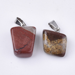 Red Rainbow Jasper Natural Red Rainbow Jasper Pendants, with Stainless Steel Snap On Bails, Nuggets, 15~35x10~20x5~15mm, Hole: 3x7.5mm
