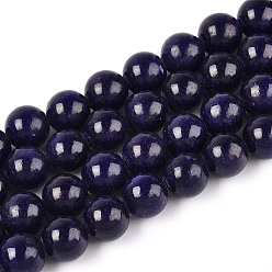 Полуночно-синий Нити круглых бусин из натурального окрашенного нефрита машан, круглые, темно-синий, 8~8.5x8~8.3 мм, отверстие : 1 мм, около 48~49 шт / нитка, 15.55~15.87'' (39.5~40.3 см)