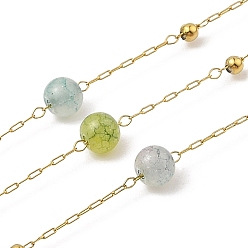 Настоящее золото 18K Ионное покрытие (ip) 304 звенья цепи из нержавеющей стали, с катушкой, с агатом, пайки, реальный 18 k позолоченный, 6 мм, около 32.81 бусин: 3мм, интервал между связями: 21.5мм, футы(10м)/рулон