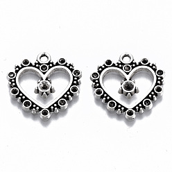 Argent Antique Support pendentif de strass en alliage de style tibétain, sans plomb et sans cadmium, cœur, argent antique, s'adapter pour 1.2~2 mm strass, 20x20.5x2mm, Trou: 1.8mm, environ620 pcs / 1000 g