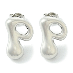 Letter P Серьги из латуни с покрытием стойки, без кадмия и без свинца, долговечный, серьги, алфавит, платина, Письмо P, 14x9.5 мм