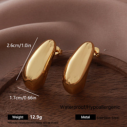 Golden 304 Stainless Steel Stud Earrings for Women, Teardrop, Half Hoop Earrings, Golden, 26x17mm