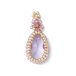 Фиолетовый Стеклянные подвески из бисера, очарование слезы, фиолетовые, 32x13.5x6 мм, отверстия : 1.4 mm и 1 мм