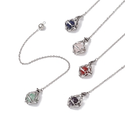 Нержавеющая Сталь Цвет Сумочка-цепочка из нержавеющей стали в стиле макраме, круглая из натурального ляпис-лазури, аметиста, зеленого авантюрина, сердолика и розового кварца, держатель для биолокационных маятников, цвет нержавеющей стали, 215~220 мм, отверстие : 3 мм