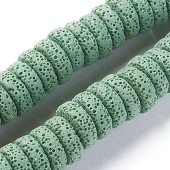 Средний Аквамарин Бусы из натуральной лавы, окрашенные, Плоский круглый / диск, средний аквамарин, 15~16x5~6 мм, отверстие : 2 мм, около 34 шт / нитка, 7.80'' (19.8 см)