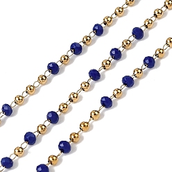 Темно-Синий 304 цепные цепи из нержавеющей стали, рондель, со стеклом, ионное покрытие (ip), реальный 18 k позолоченный, пайки, с катушкой, темно-синий, 2 мм, около 32.81 футов (10 м) / рулон