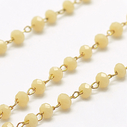 Мокасин Ручной цепи стекло бисером, пайки, с катушкой, с необработанной (без покрытия) латунной фурнитурой, без никеля , граненые, рондель, мокасин, 2.5~3 мм, около 32.8 футов (10 м) / рулон