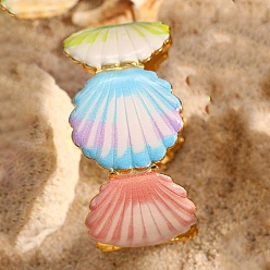 Разноцветный 304 эмалированные браслеты-манжеты из нержавеющей стали для женщин, формы раковины, золотые, красочный, внутренний диаметр: 2.19 дюйм (5.55 см)