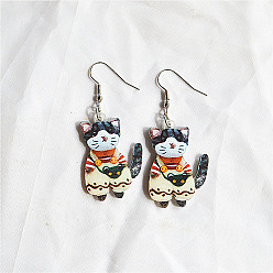 Лимонный шифон Пасхальные акриловые серьги-подвески, форма кошки, платина, лимонный шифон, 60x25 мм