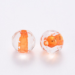 Orange Transparent Acrylic Beads, Round, Faceted, Orange, 6x5.5mm, Hole: 1.4mm, about 4160pcs/500g
