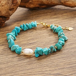 Синтетическая Бирюза Элегантные браслеты в богемном стиле из синтетических бирюзовых бусин, 2.17 дюйм (5.5 см)