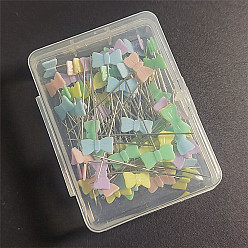 Bowknot Прямые железные штифты с плоской головкой, пластиковые булавки для шитья с бантом, для портнихи, швейные проекты, и украшения своими руками, разноцветные, платина, Bowknot шаблон, 45 мм, 100 шт / комплект