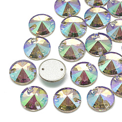 Призрачный Свет Шить на горный хрусталь, k 9 стеклянный страз, два отверстия, аксессуары для одежды, случайное цветное покрытие, граненые, конус, свет призрак, 10x4 мм, отверстие : 0.8 мм