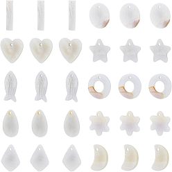 Beige Natural Freshwater Shell Charms/Pendants, Mixed Shapes, Beige, 7.4x7.3x2.5cm, 10 Shapes, 10pcs/shape, 100pcs/box