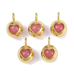 Фламинго Подвески в форме сердца из натурального окрашенного агата, круглые подвески, реальный 18 k позолоченный, долговечный, без кадмия и без свинца, стойки покрытие, фламинго, 16x10x8 мм, отверстие : 3.5x3 мм