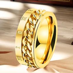 Золотой Римские цифры нержавеющая сталь панцирная цепь кольца для пальцев, вращающееся кольцо сброса давления, золотые, размер США 9 (18.9 мм)