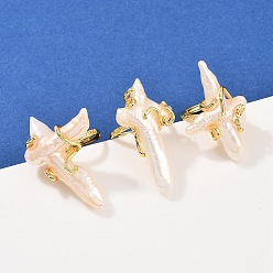 Золотой Перстни с натуральным жемчугом, латунные регулируемые кольца для женщин, долговечный, золотые, внутренний диаметр: 18 мм