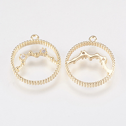 Водолей Латунные подвески, с кубического циркония, реальный 18 k позолоченный, двенадцать созвездий, Водолей, 16x14x2 мм, отверстие : 1 мм